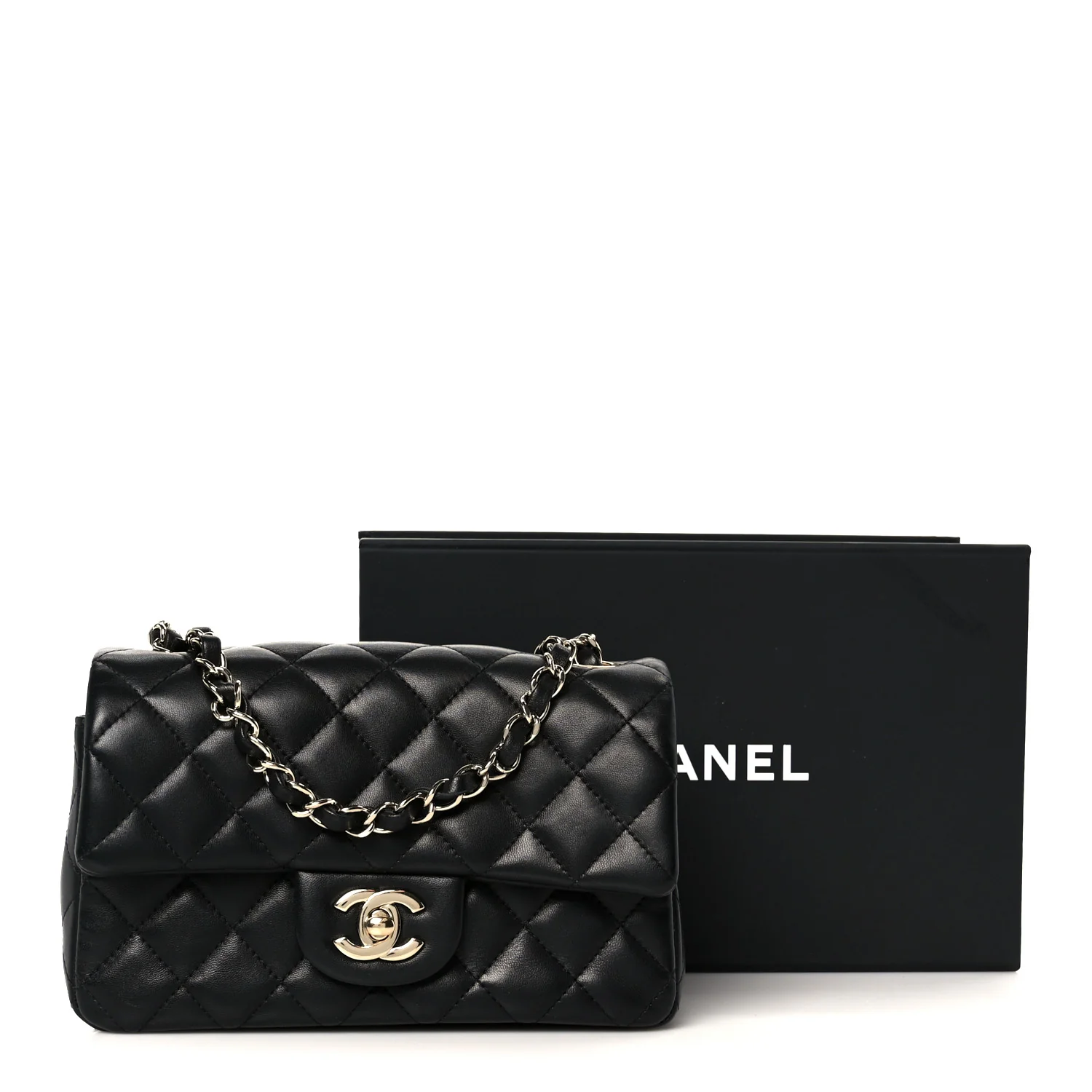 Lambskin Quilted Mini Rectangular Flap Black - Image 12