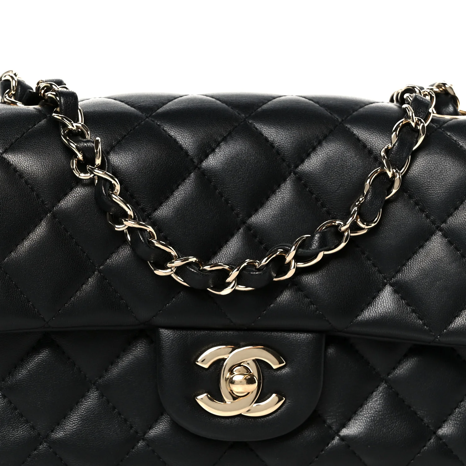 Lambskin Quilted Mini Rectangular Flap Black - Image 9