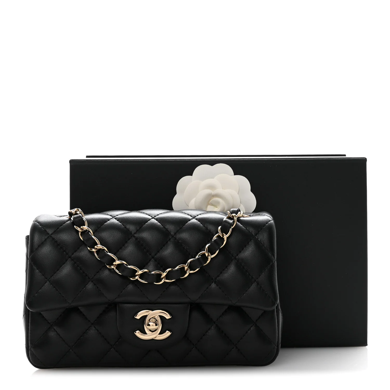 Lambskin Quilted Mini Rectangular Flap Black - Image 11