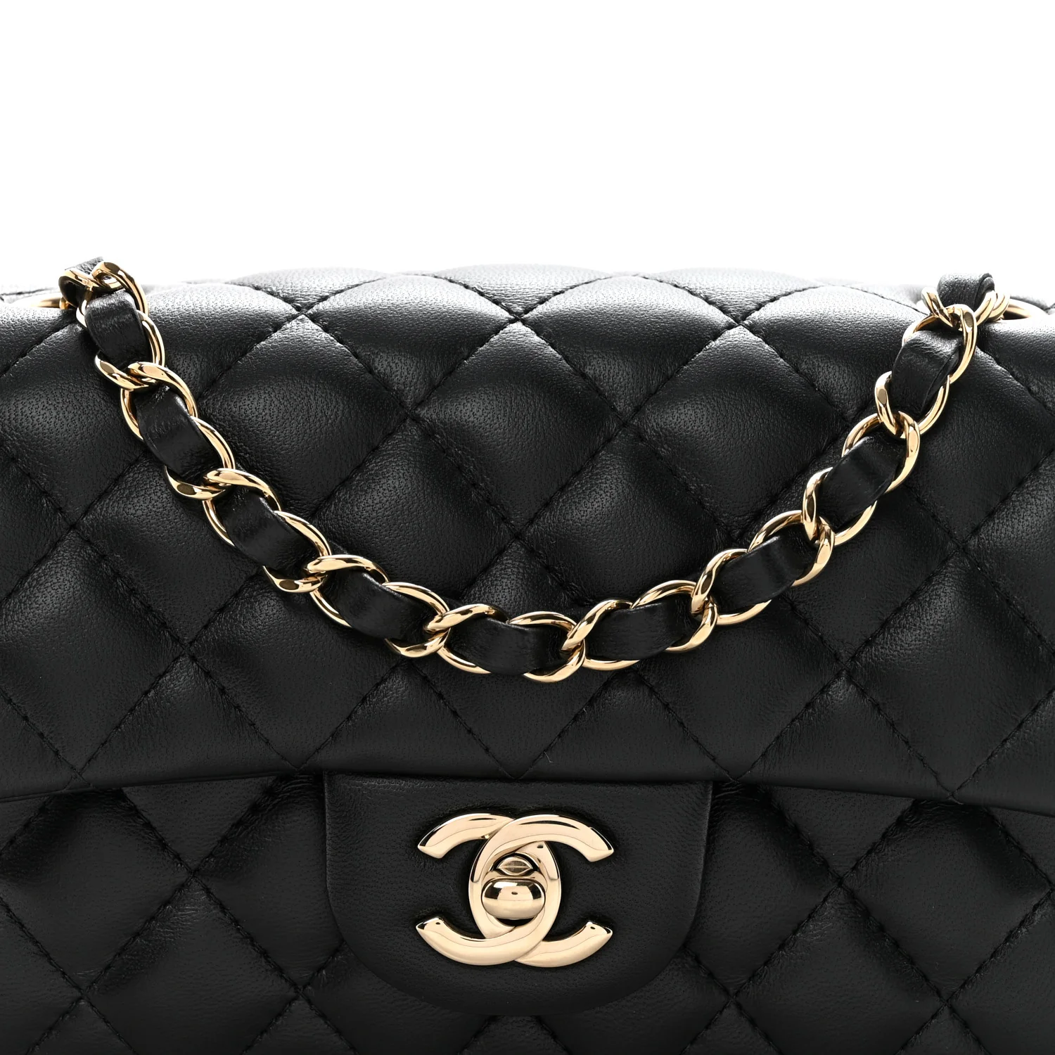 Lambskin Quilted Mini Rectangular Flap Black - Image 8