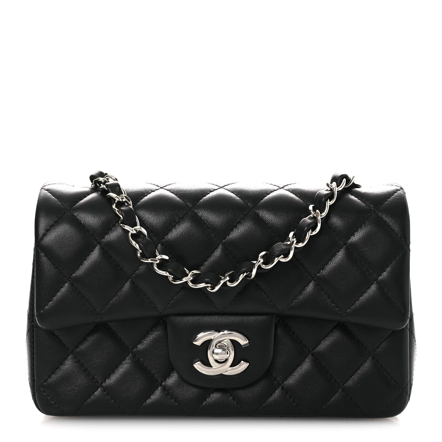 Lambskin Quilted Mini Rectangular Flap Black