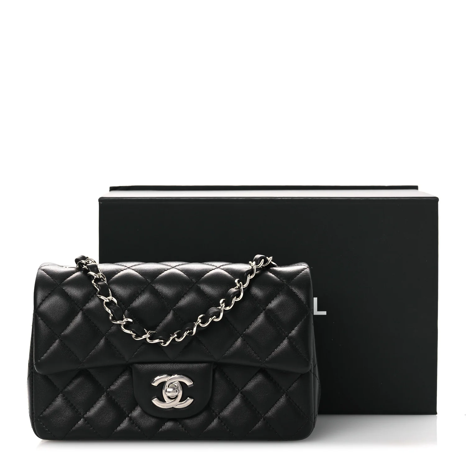 Lambskin Quilted Mini Rectangular Flap Black - Image 13
