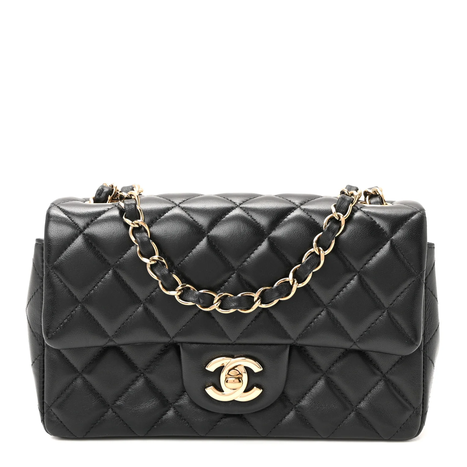 Lambskin Quilted Mini Rectangular Flap Black