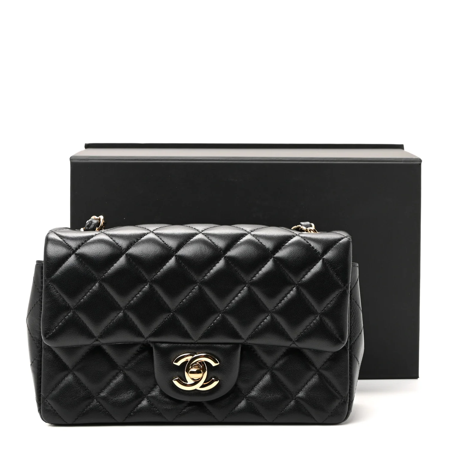 Lambskin Quilted Mini Rectangular Flap Black - Image 11