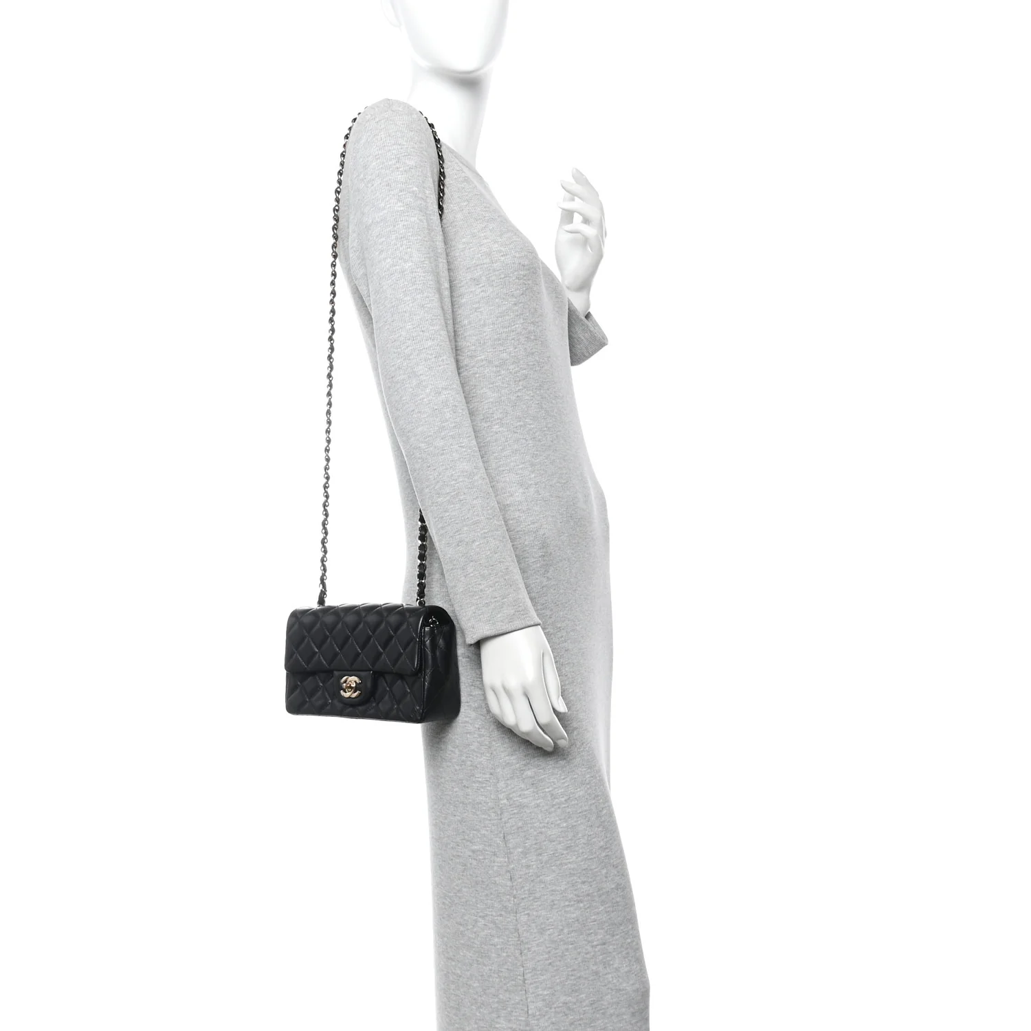 Lambskin Quilted Mini Rectangular Flap Black - Image 2
