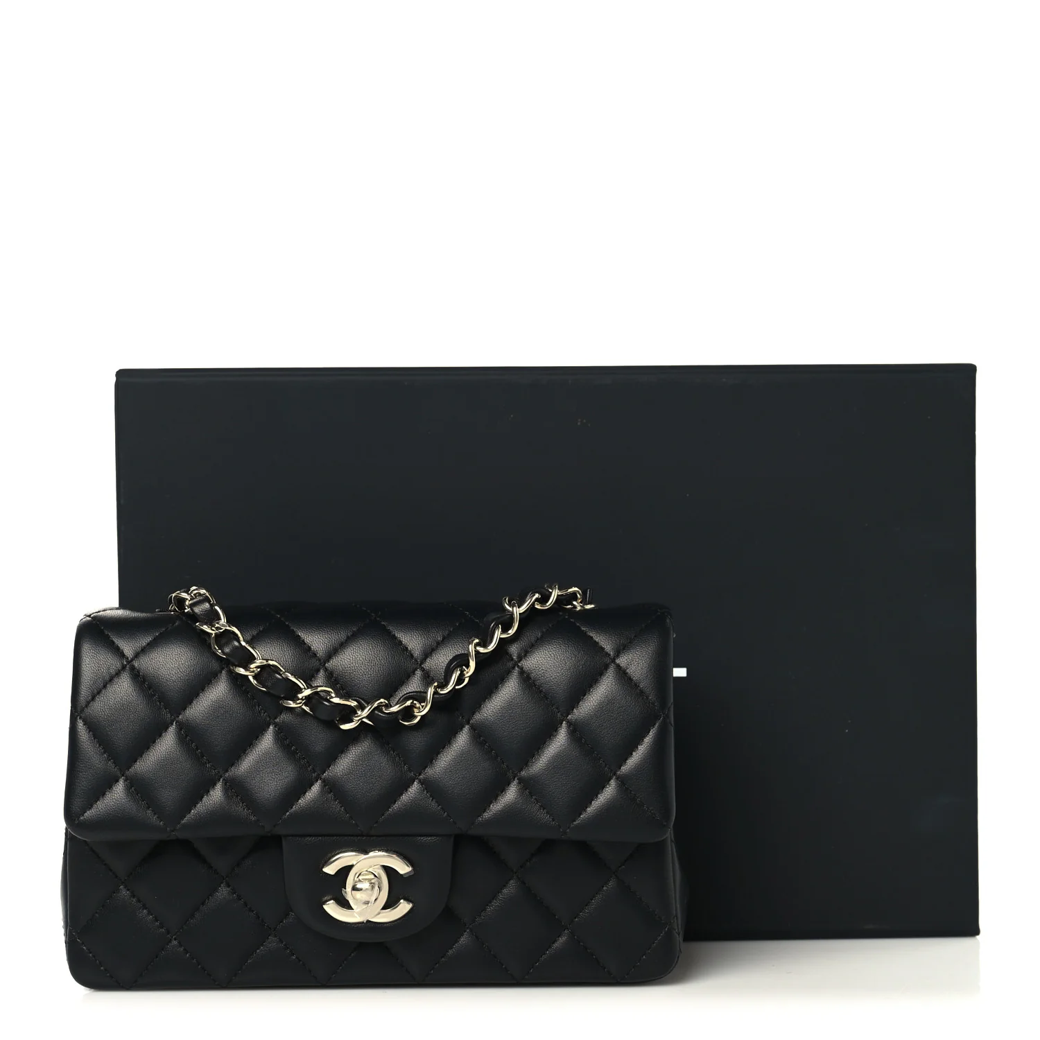 Lambskin Quilted Mini Rectangular Flap Black - Image 11