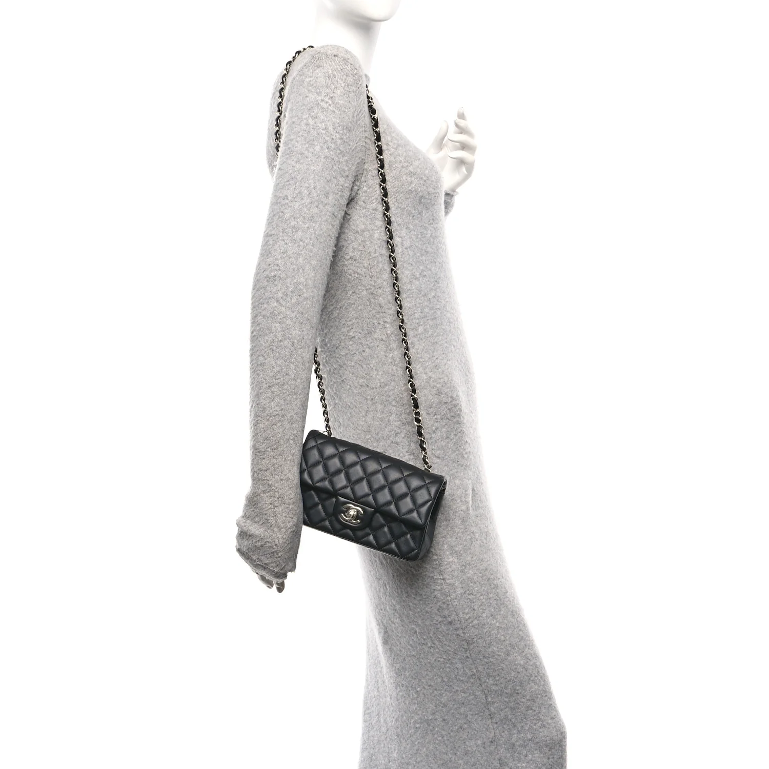 Lambskin Quilted Mini Rectangular Flap Black - Image 2