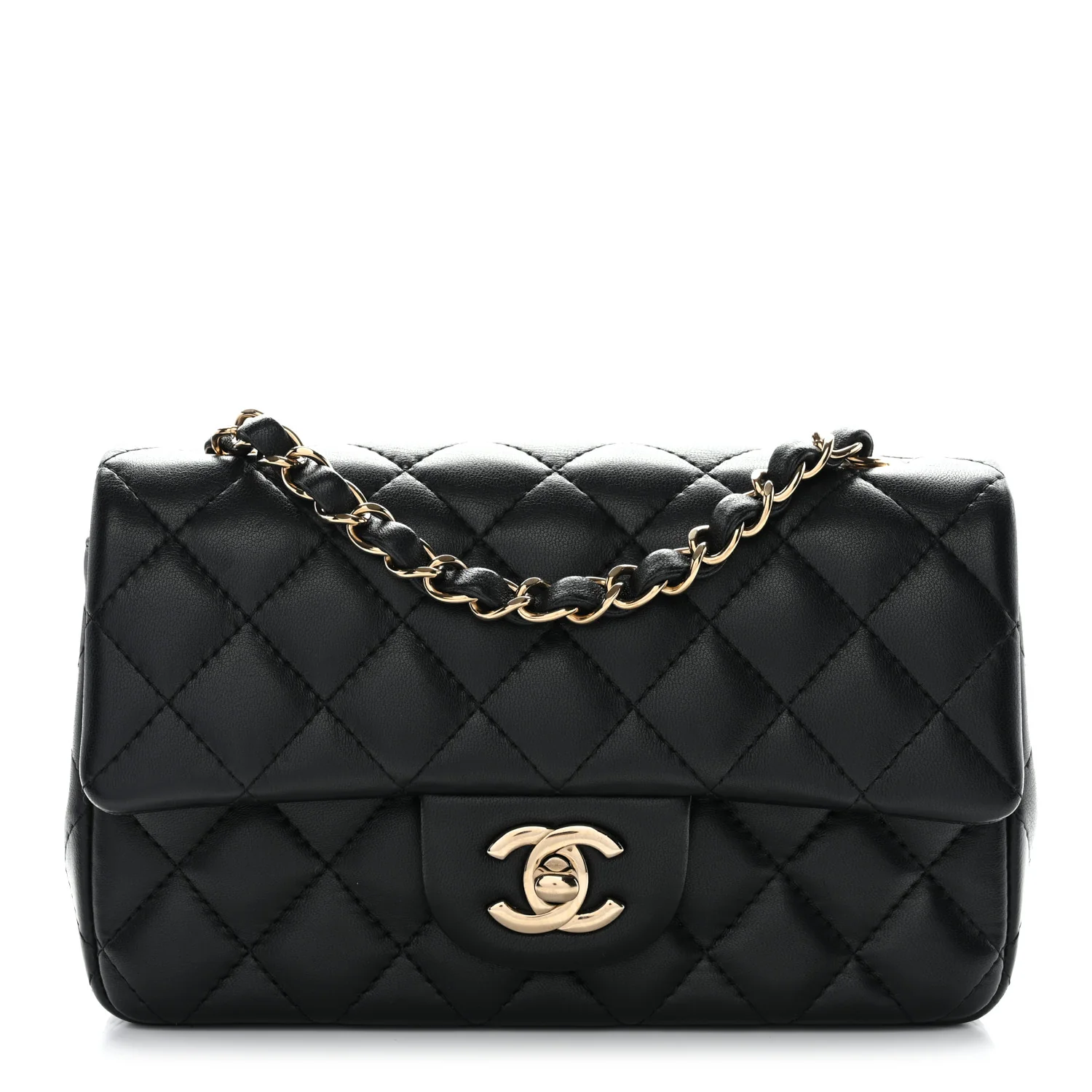 Lambskin Quilted Mini Rectangular Flap Black