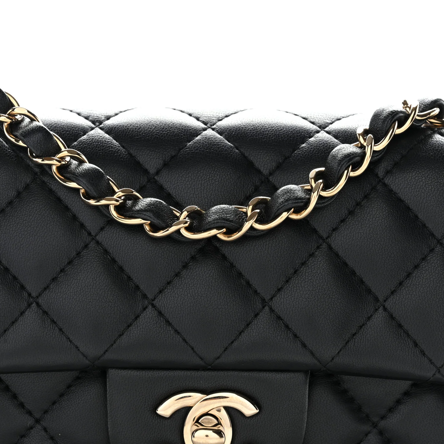 Lambskin Quilted Mini Rectangular Flap Black - Image 21