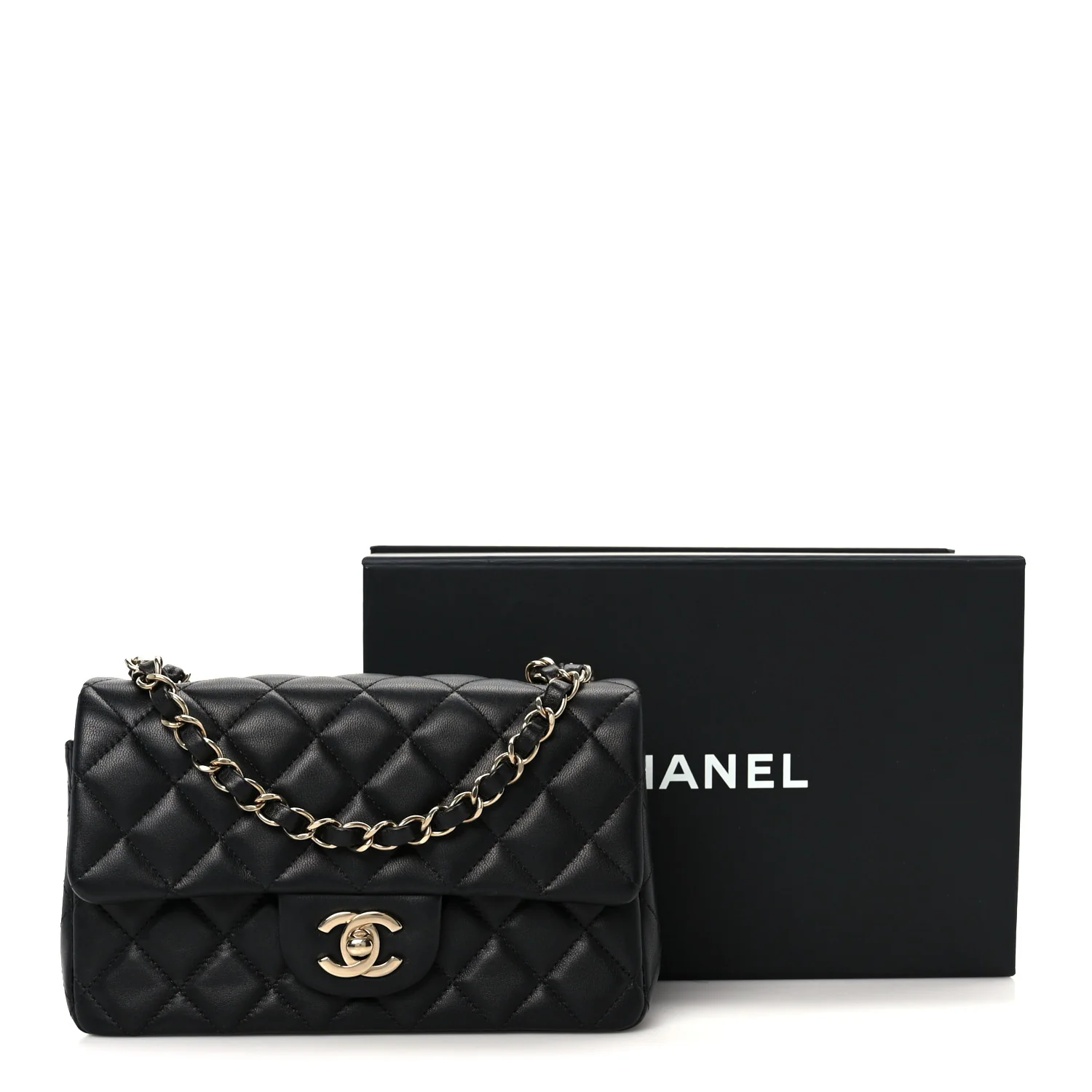 Lambskin Quilted Mini Rectangular Flap Black - Image 12
