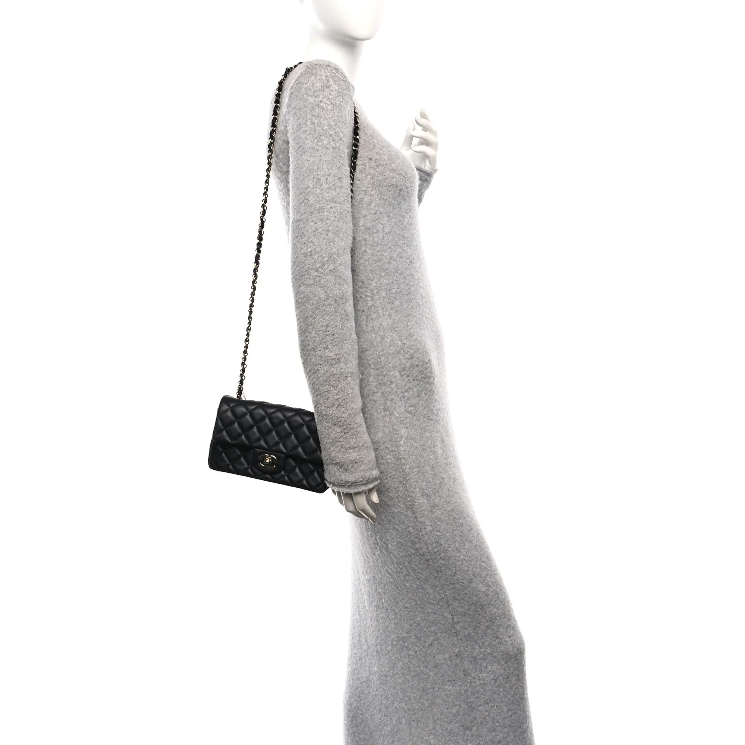 Lambskin Quilted Mini Rectangular Flap Black - Image 2