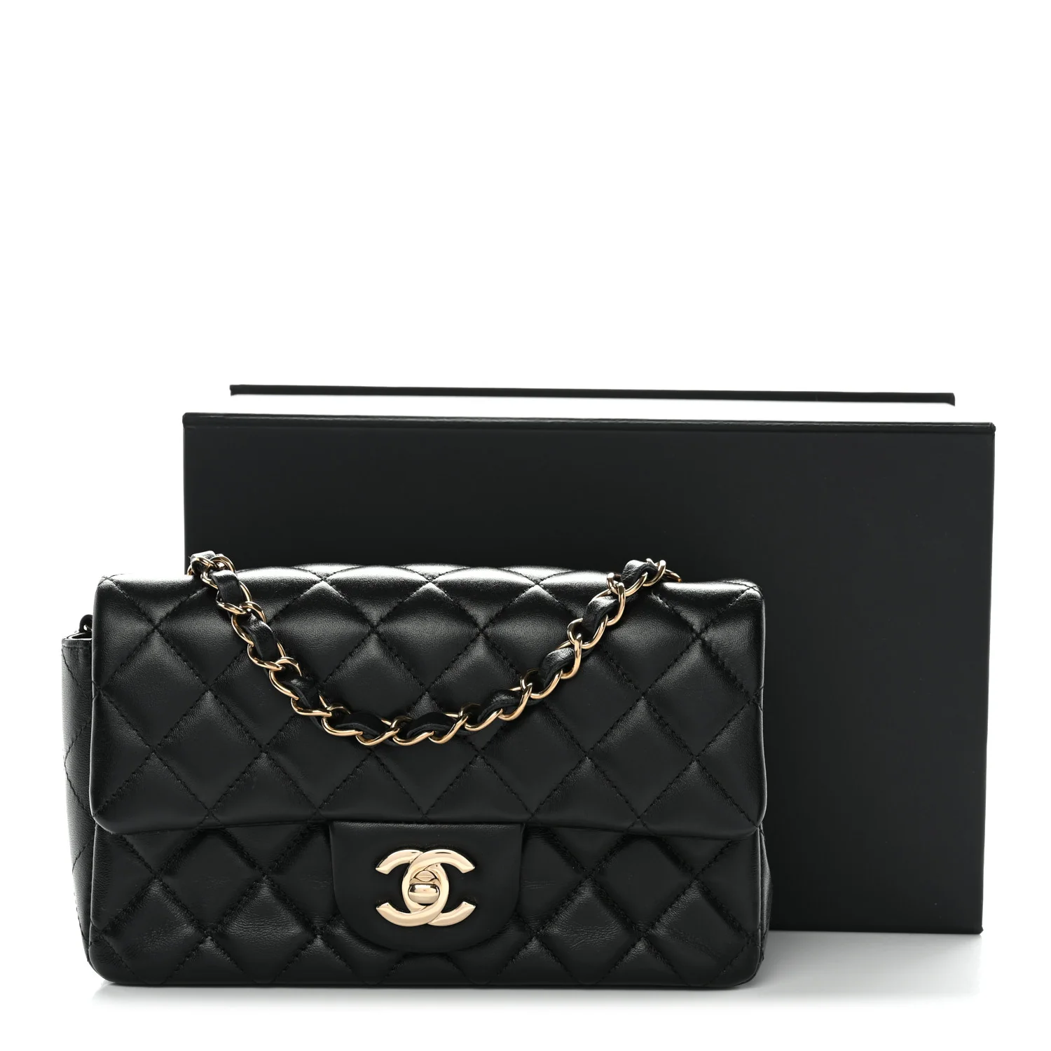 Lambskin Quilted Mini Rectangular Flap Black - Image 11