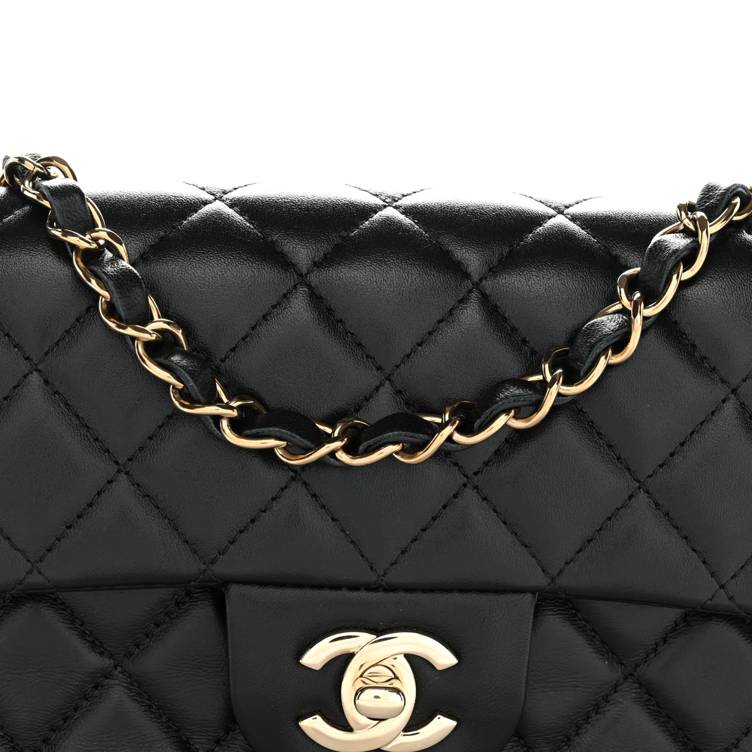Lambskin Quilted Mini Rectangular Flap Black - Image 8