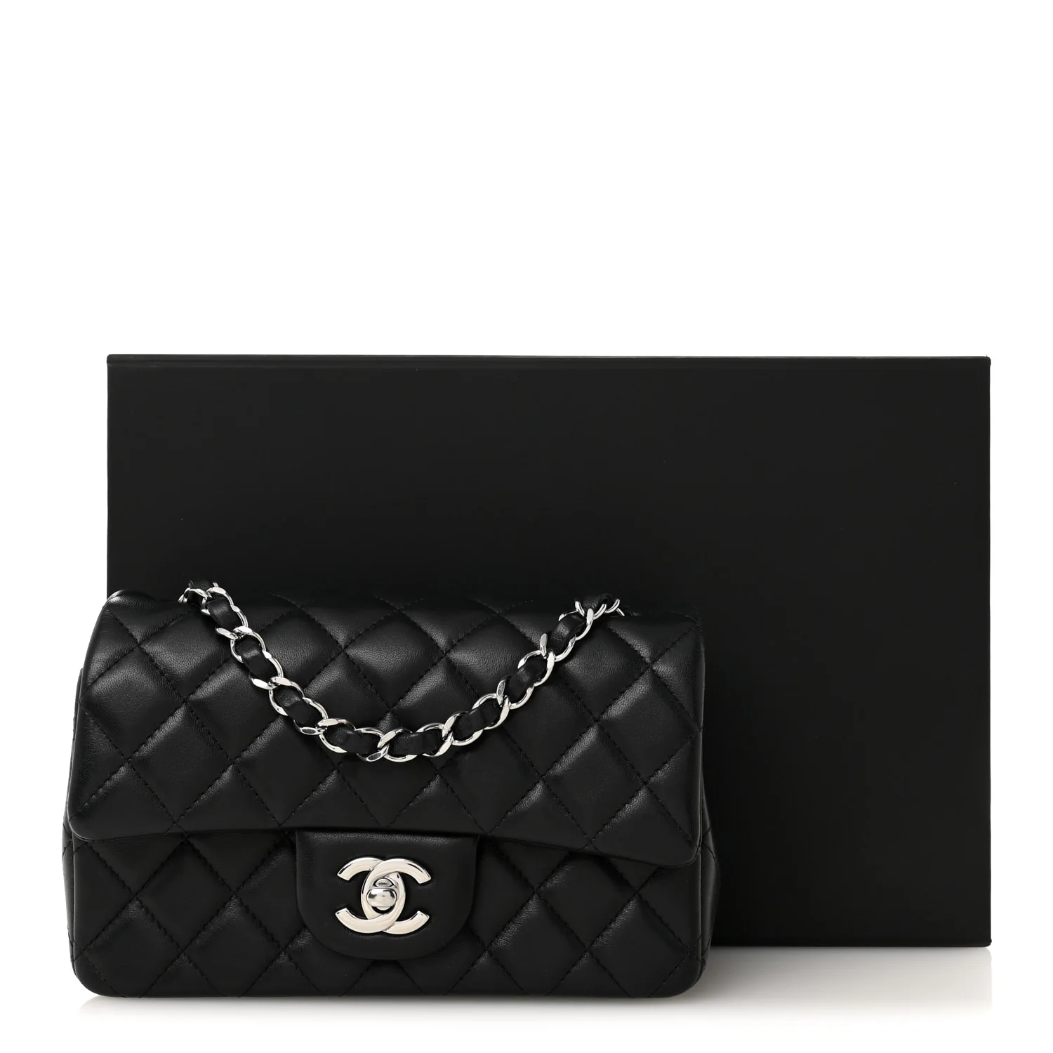 Lambskin Quilted Mini Rectangular Flap Black - Image 10