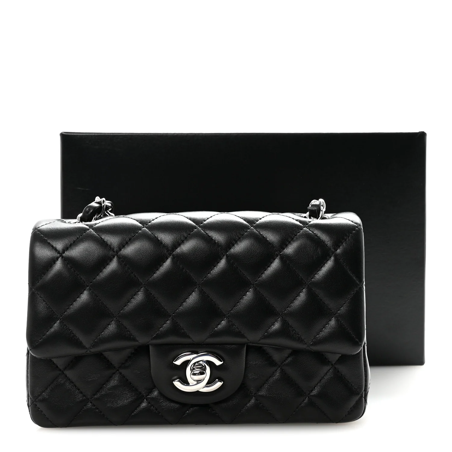 Lambskin Quilted Mini Rectangular Flap Black - Image 11