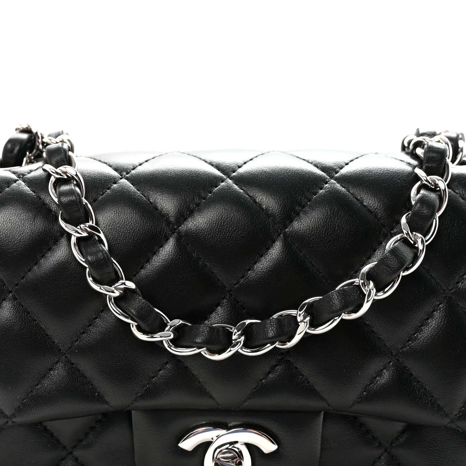 Lambskin Quilted Mini Rectangular Flap Black - Image 8