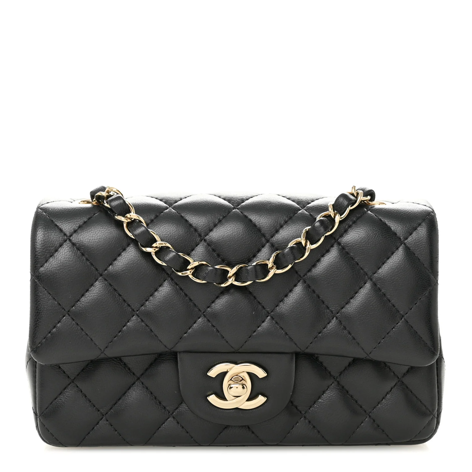 Lambskin Quilted Mini Rectangular Flap Black