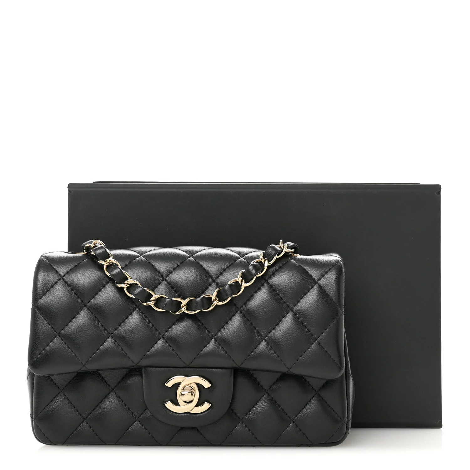 Lambskin Quilted Mini Rectangular Flap Black - Image 14