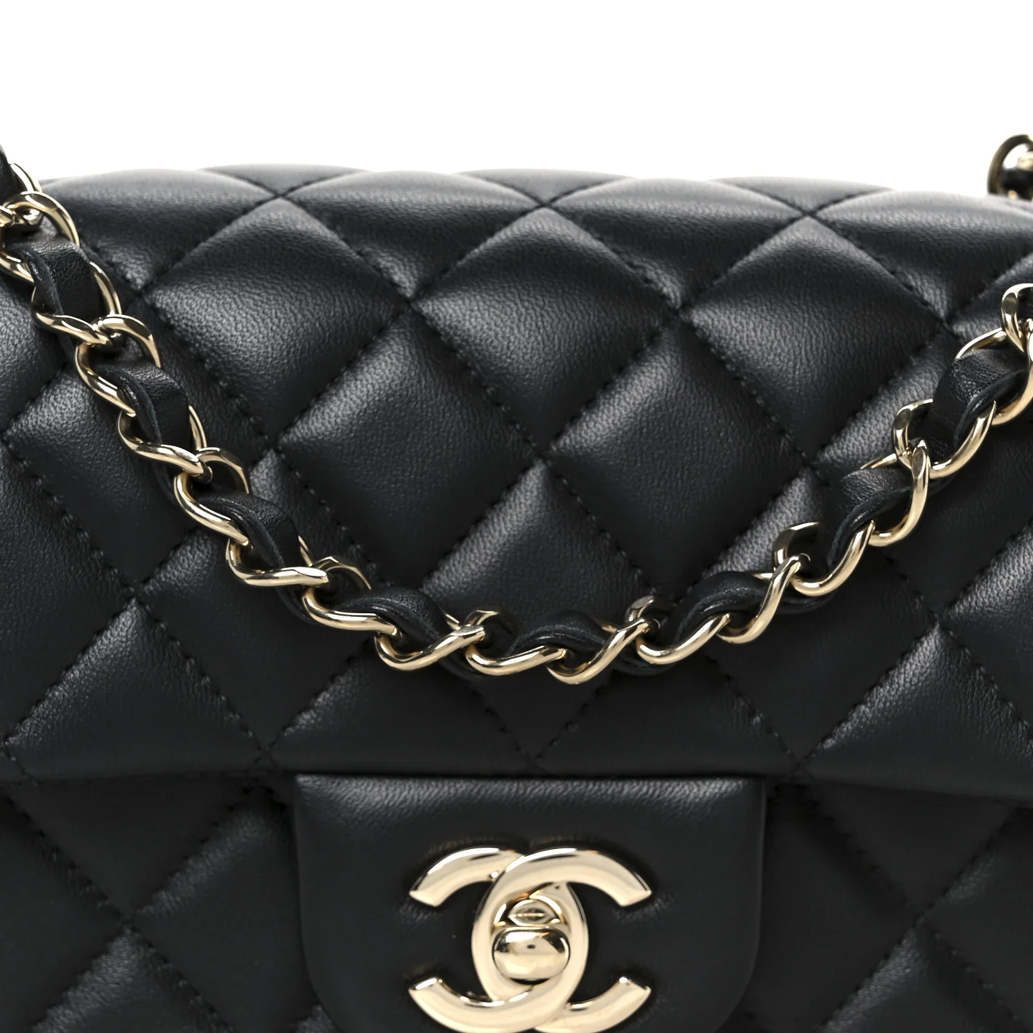 Lambskin Quilted Mini Rectangular Flap Black - Image 9