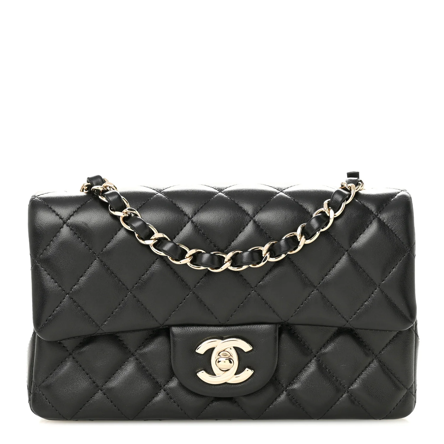Lambskin Quilted Mini Rectangular Flap Black