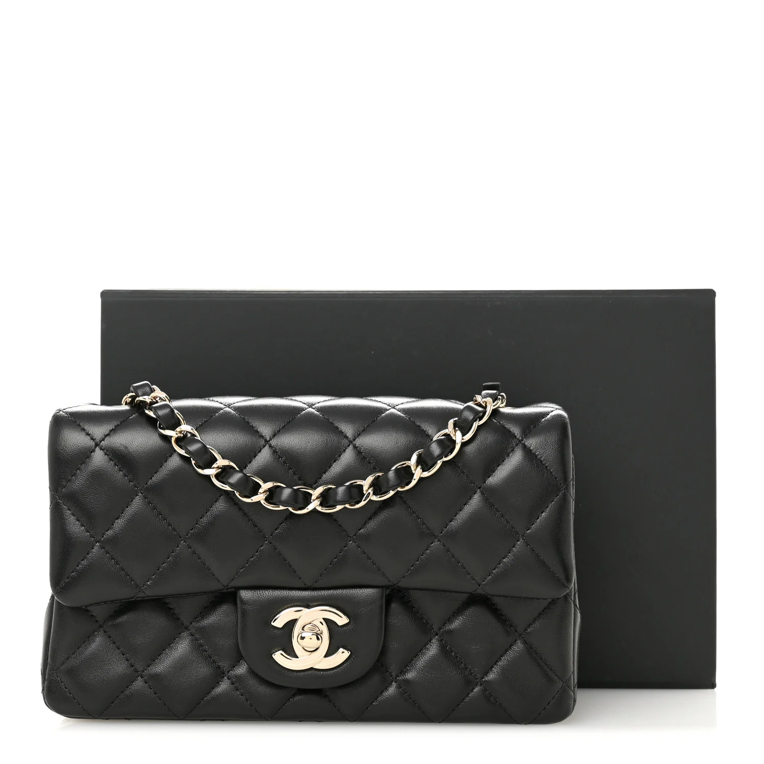 Lambskin Quilted Mini Rectangular Flap Black - Image 11