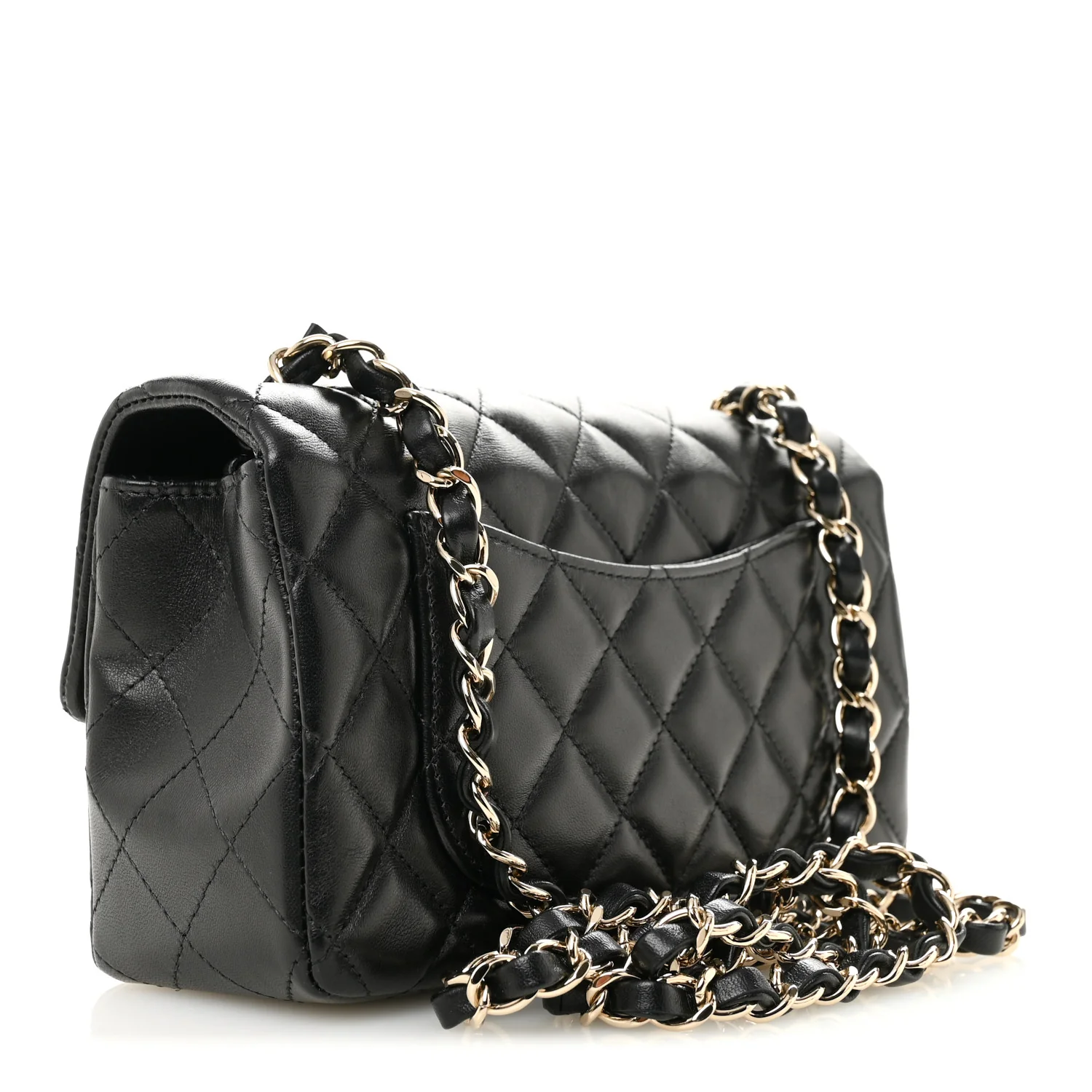 Lambskin Quilted Mini Rectangular Flap Black - Image 3