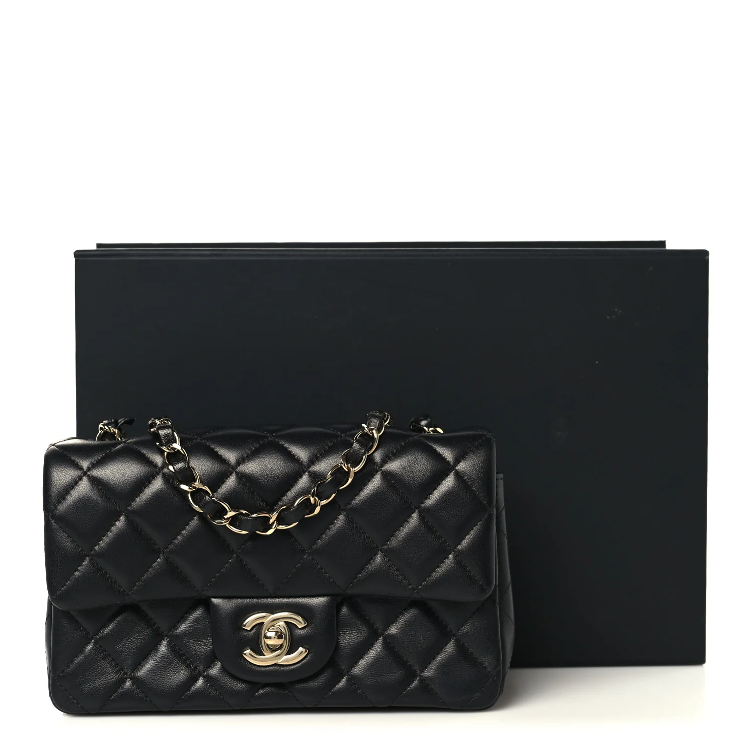 Lambskin Quilted Mini Rectangular Flap Black - Image 11