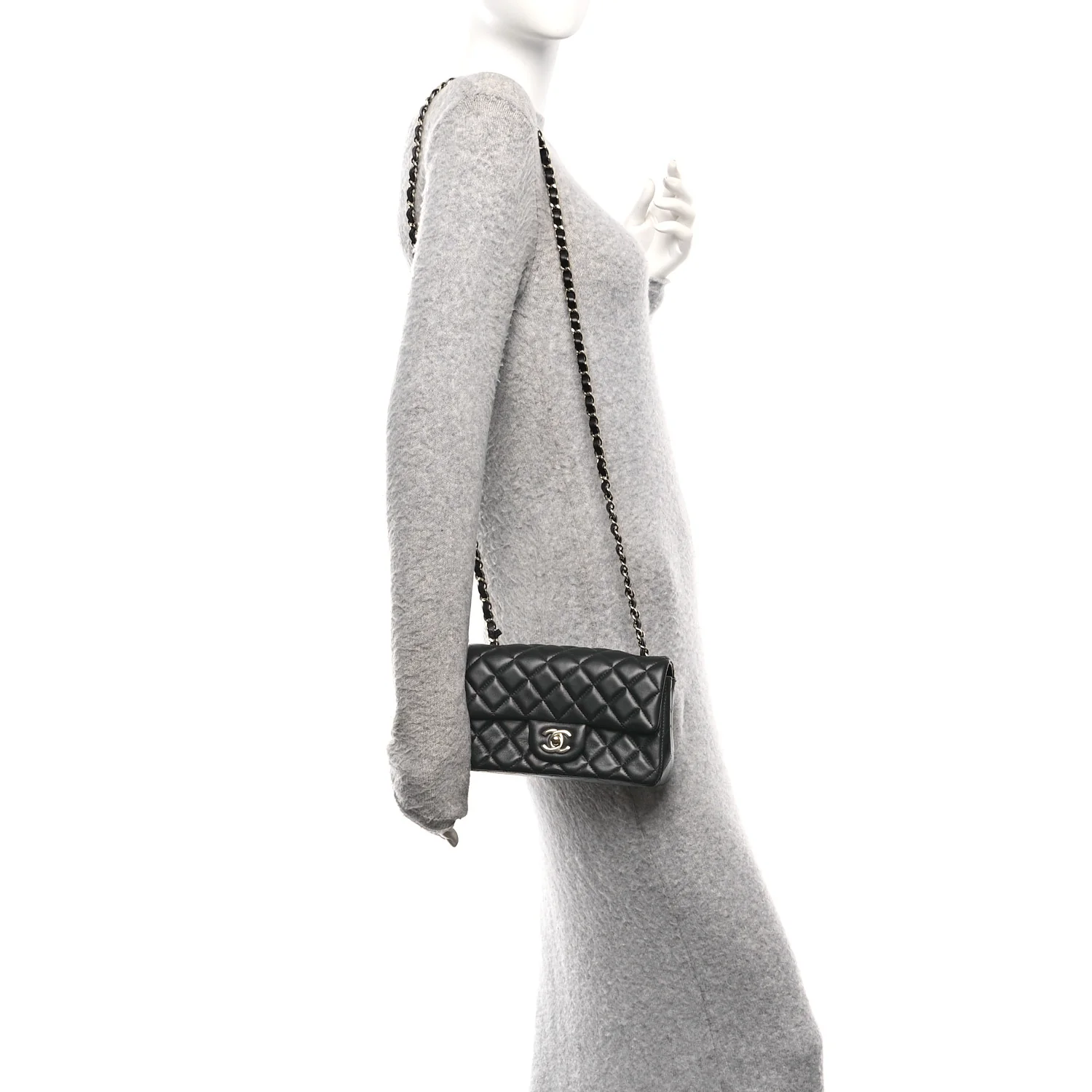 Lambskin Quilted Mini Rectangular Flap Black - Image 2