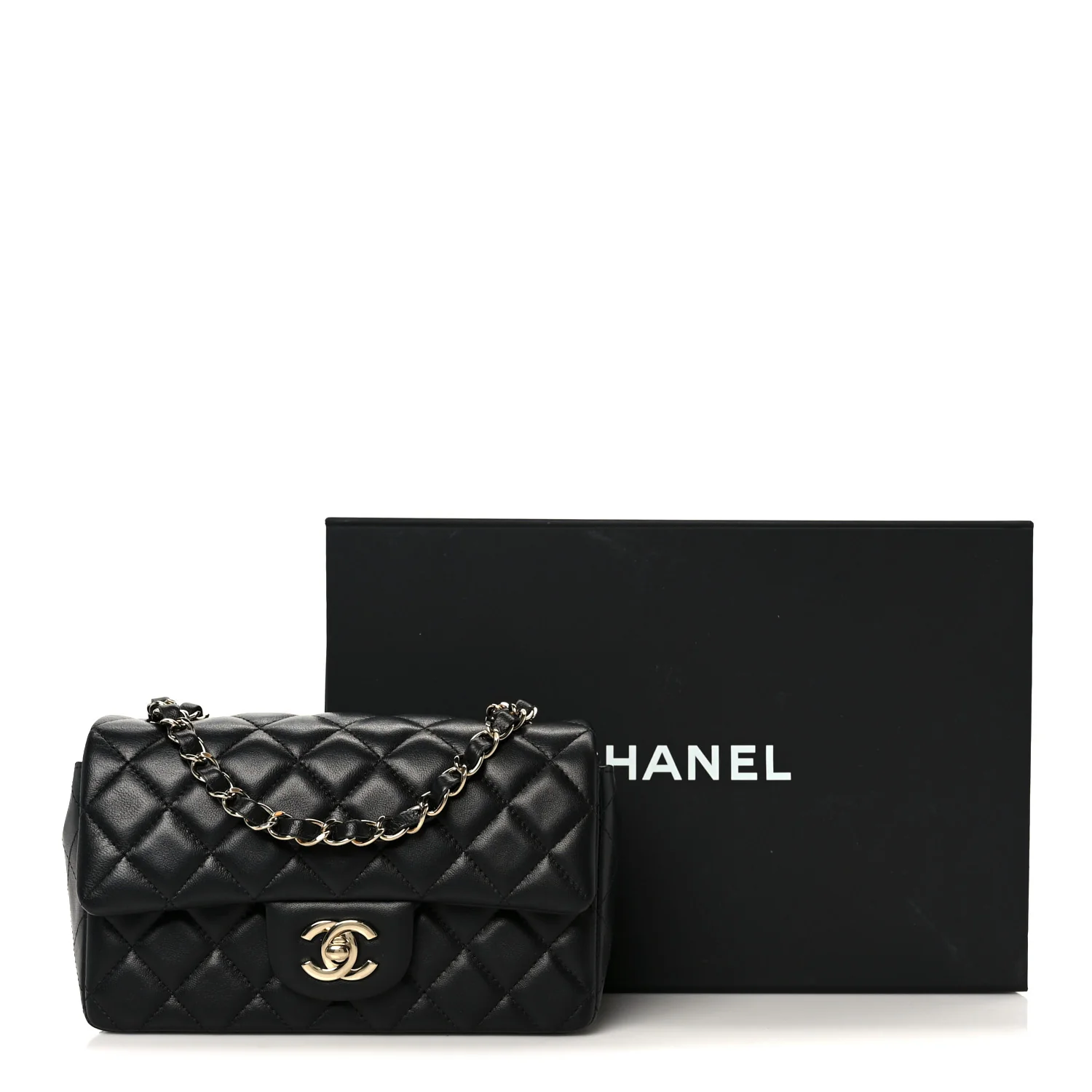 Lambskin Quilted Mini Rectangular Flap Black - Image 12