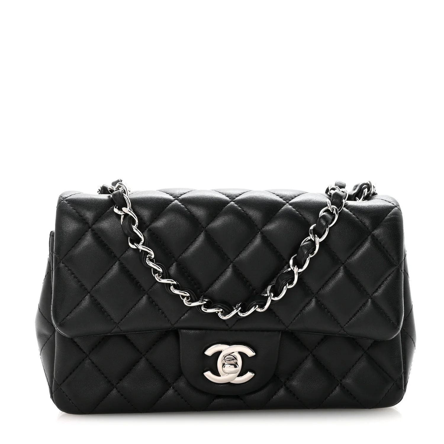 Lambskin Quilted Mini Rectangular Flap Black
