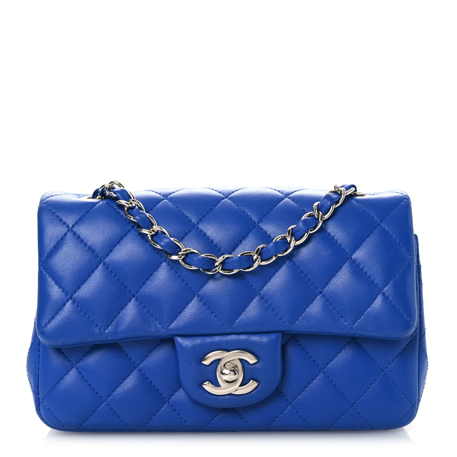 Lambskin Quilted Mini Rectangular Flap Blue
