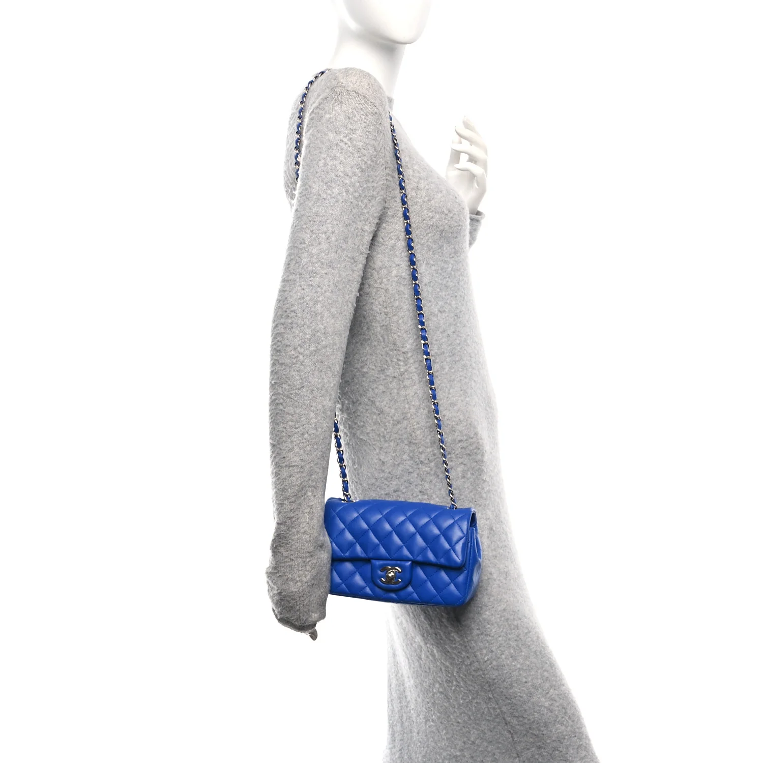 Lambskin Quilted Mini Rectangular Flap Blue - Image 2