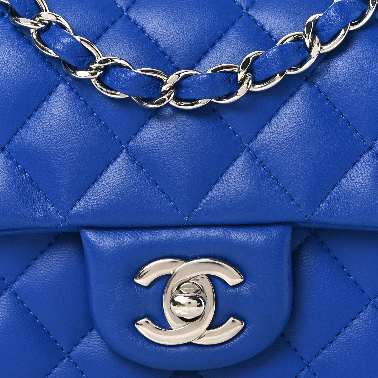 Lambskin Quilted Mini Rectangular Flap Blue - Image 8