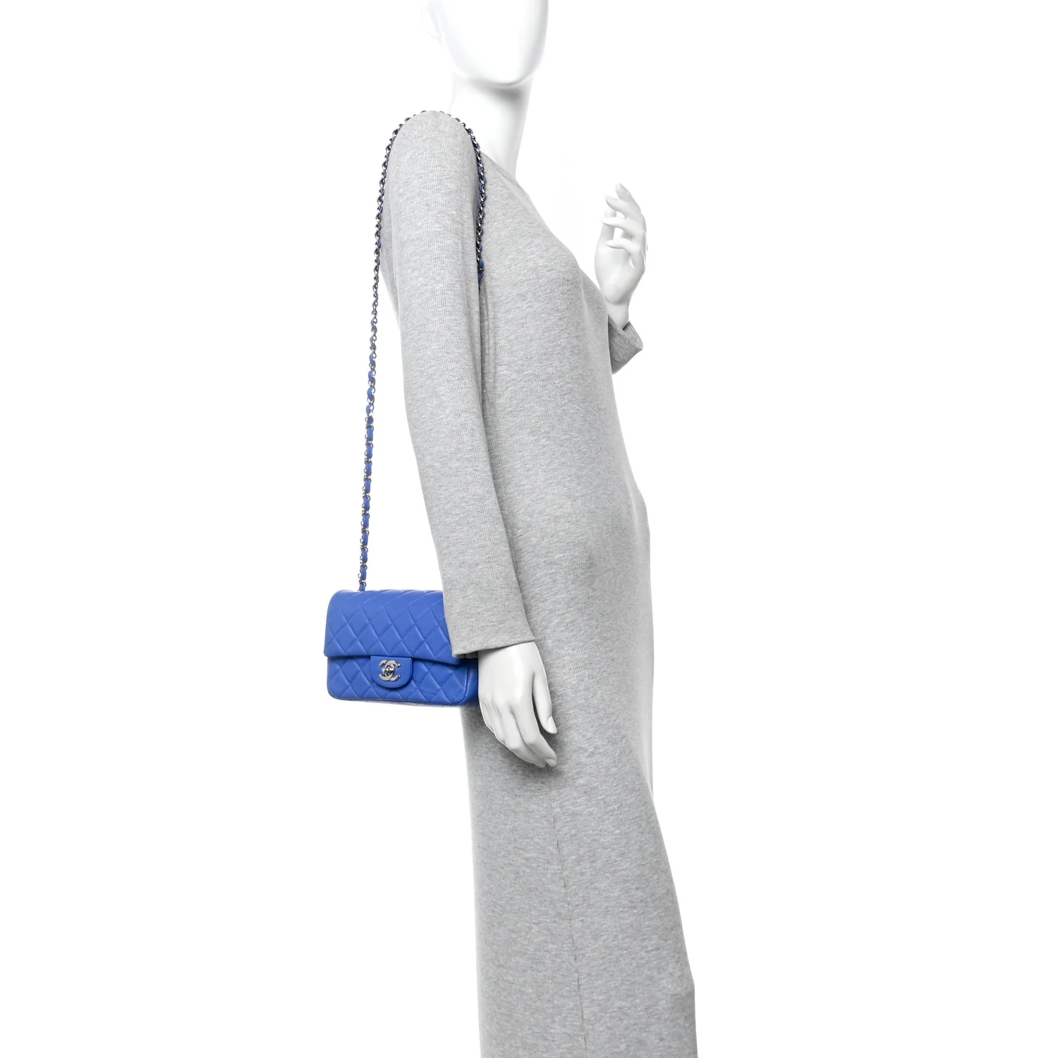 Lambskin Quilted Mini Rectangular Flap Blue - Image 2