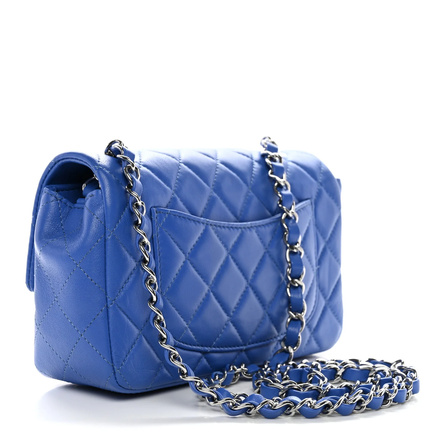Lambskin Quilted Mini Rectangular Flap Blue - Image 3
