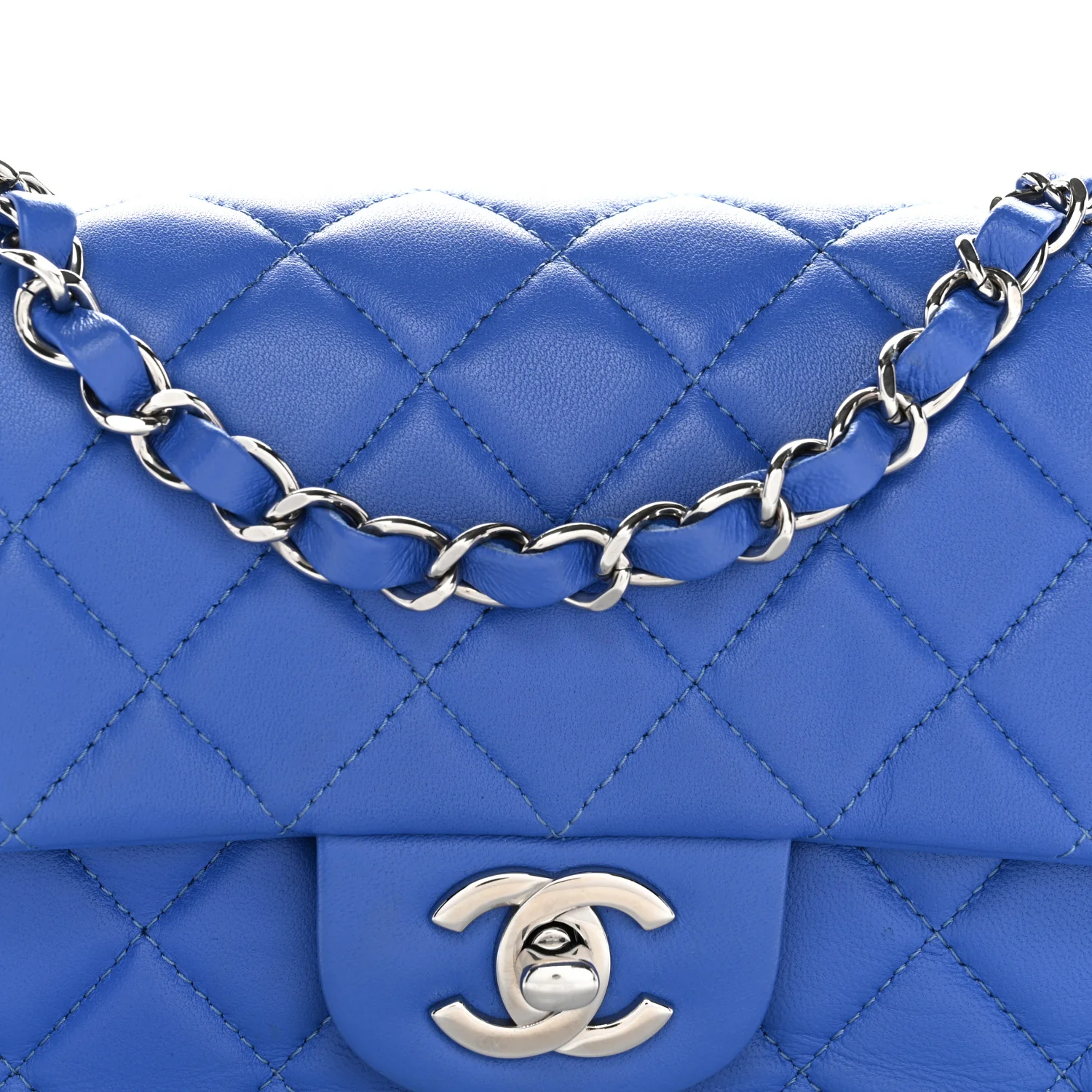 Lambskin Quilted Mini Rectangular Flap Blue - Image 8