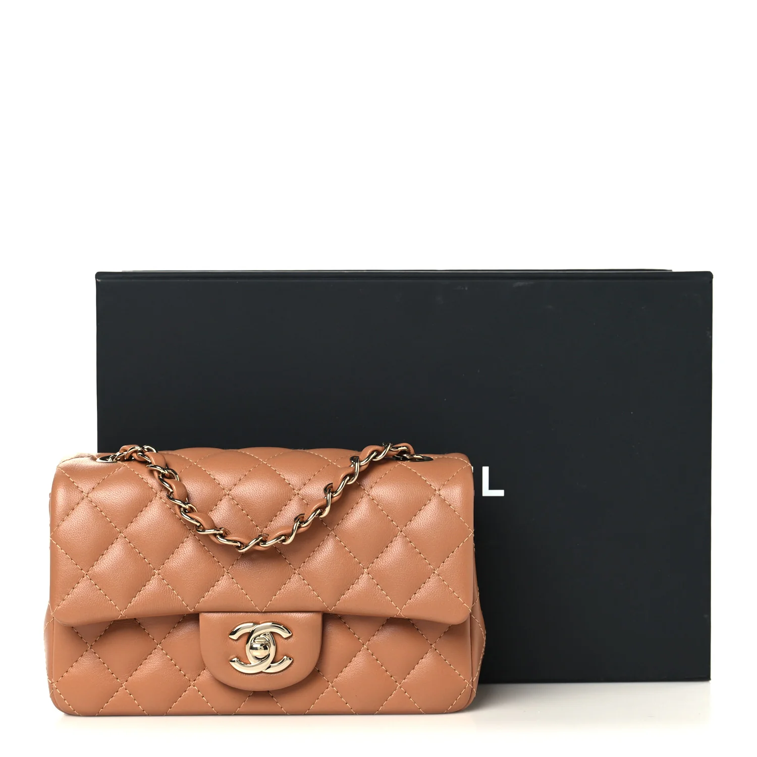 Lambskin Quilted Mini Rectangular Flap Brown - Image 11