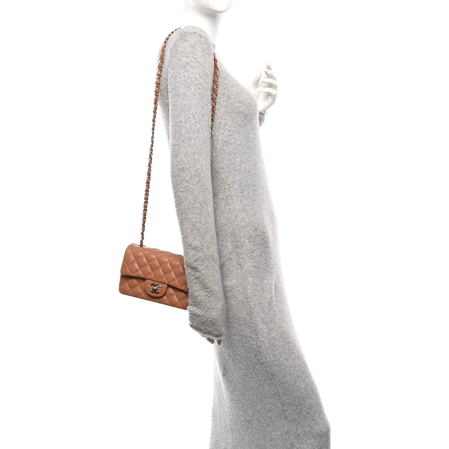 Lambskin Quilted Mini Rectangular Flap Brown - Image 2