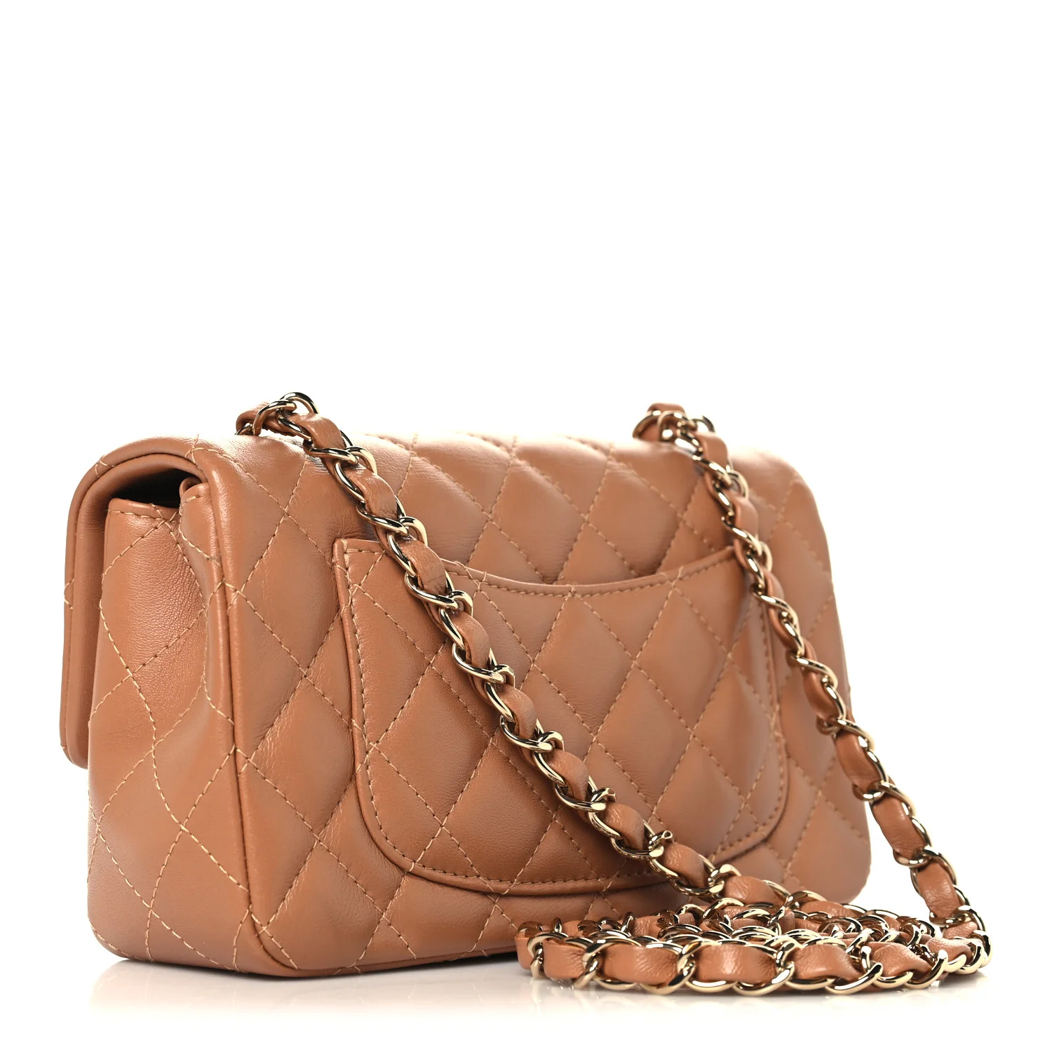 Lambskin Quilted Mini Rectangular Flap Brown - Image 3