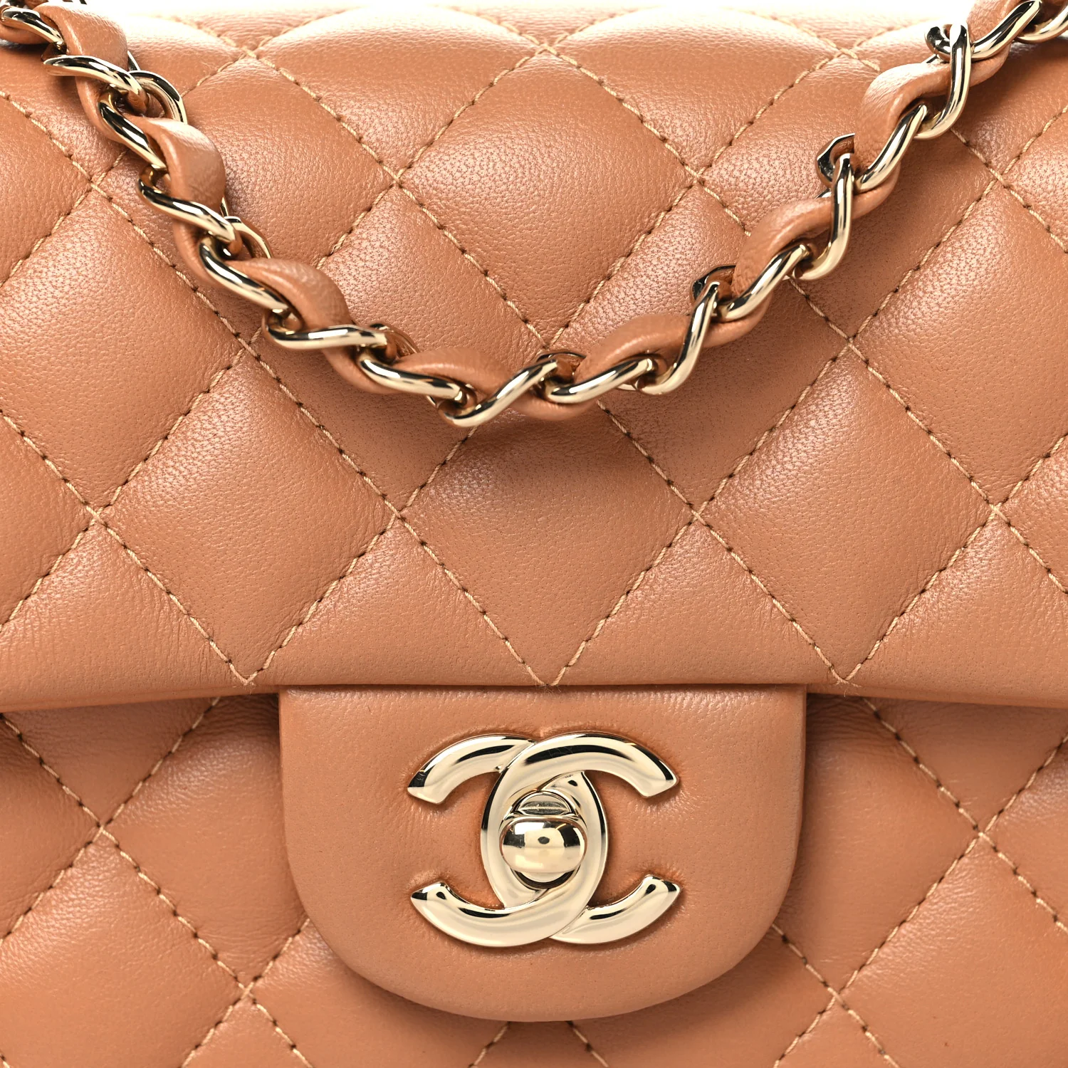 Lambskin Quilted Mini Rectangular Flap Brown - Image 8