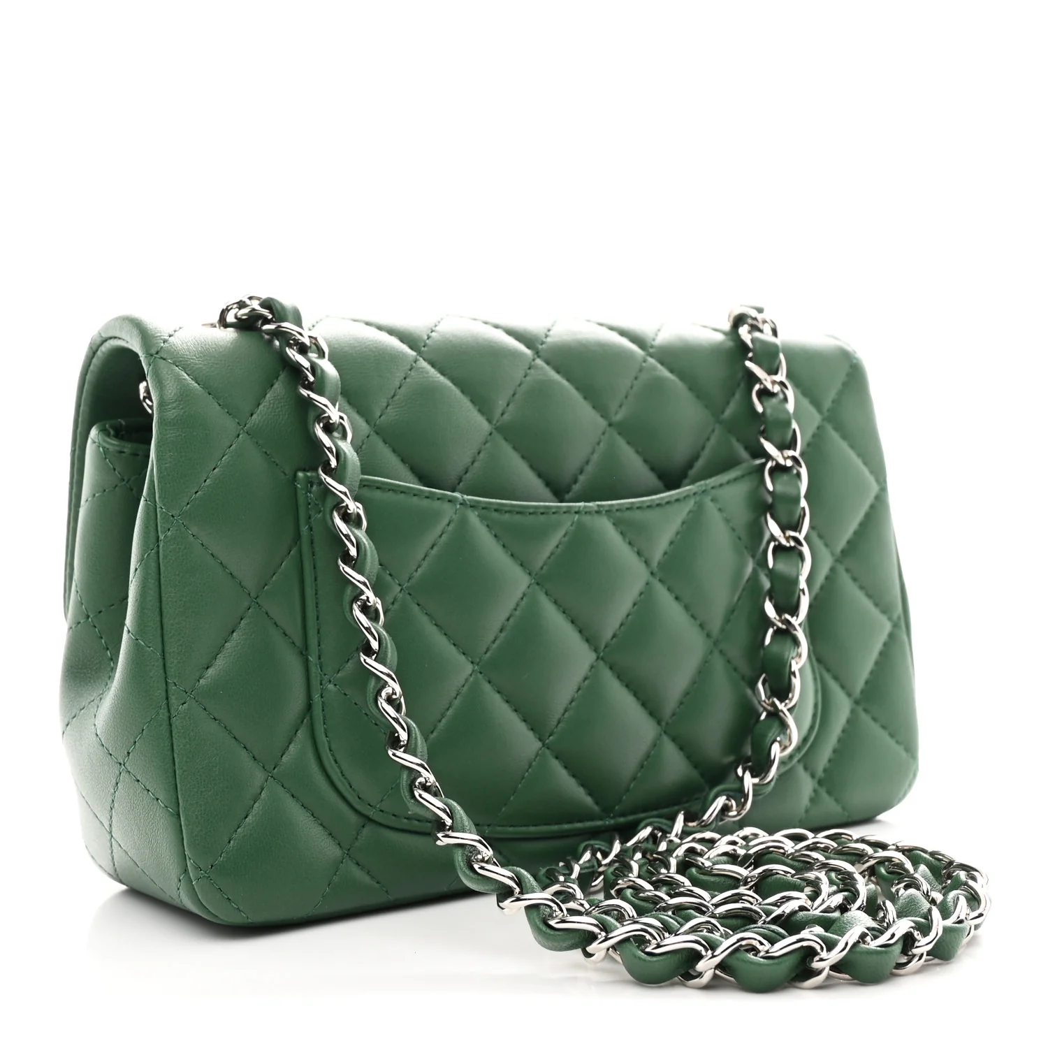 Lambskin Quilted Mini Rectangular Flap Dark Green - Image 3