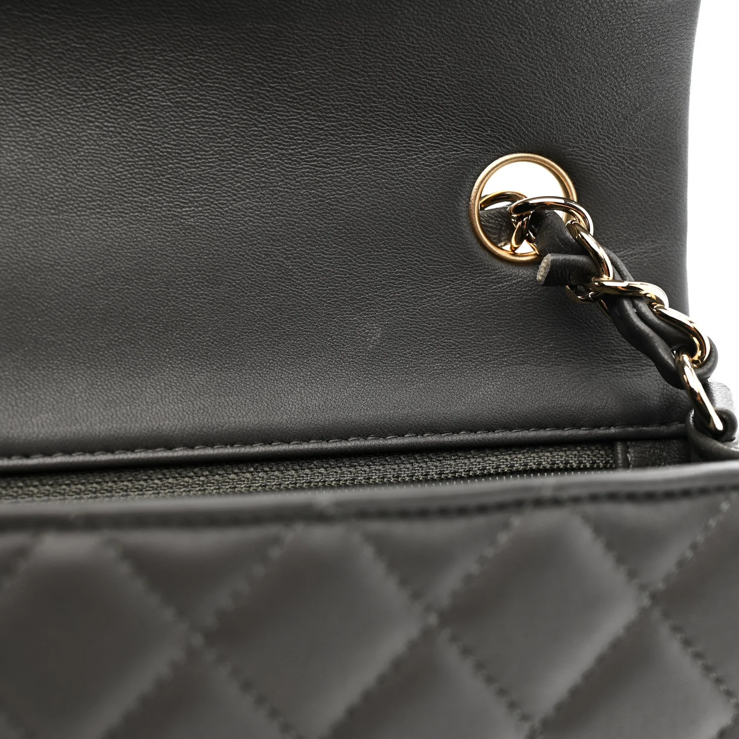 Lambskin Quilted Mini Rectangular Flap Dark Grey - Image 11