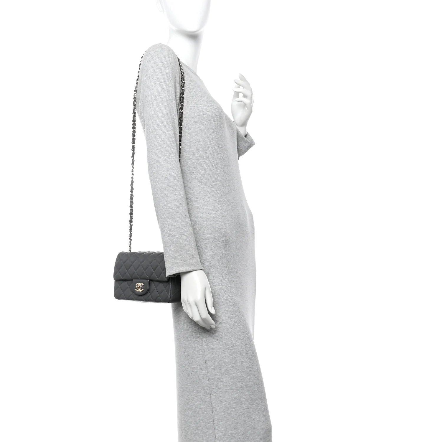 Lambskin Quilted Mini Rectangular Flap Dark Grey - Image 2