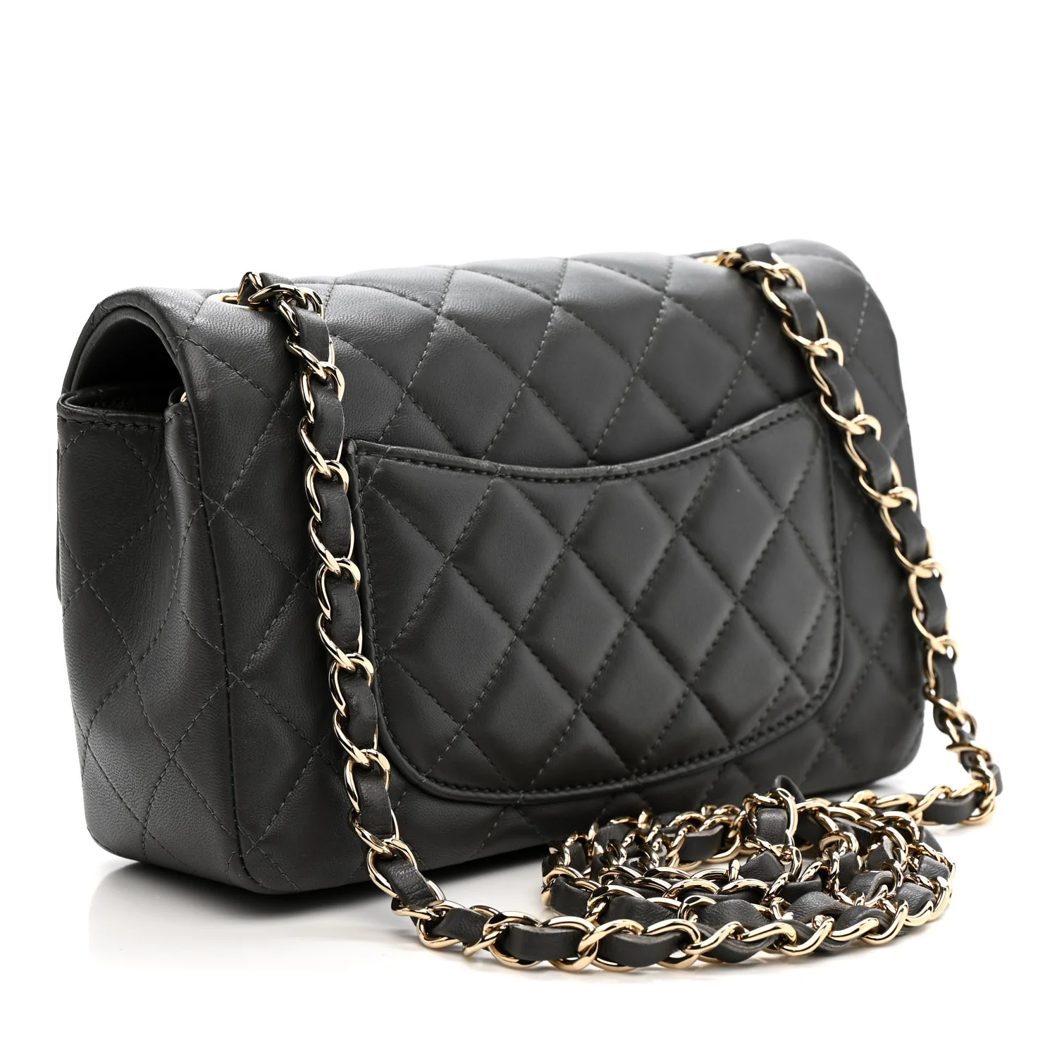 Lambskin Quilted Mini Rectangular Flap Dark Grey - Image 3