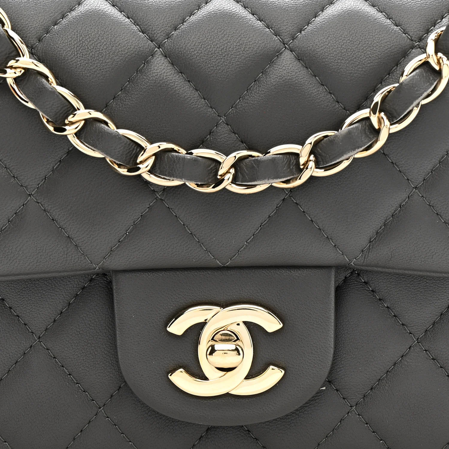 Lambskin Quilted Mini Rectangular Flap Dark Grey - Image 8