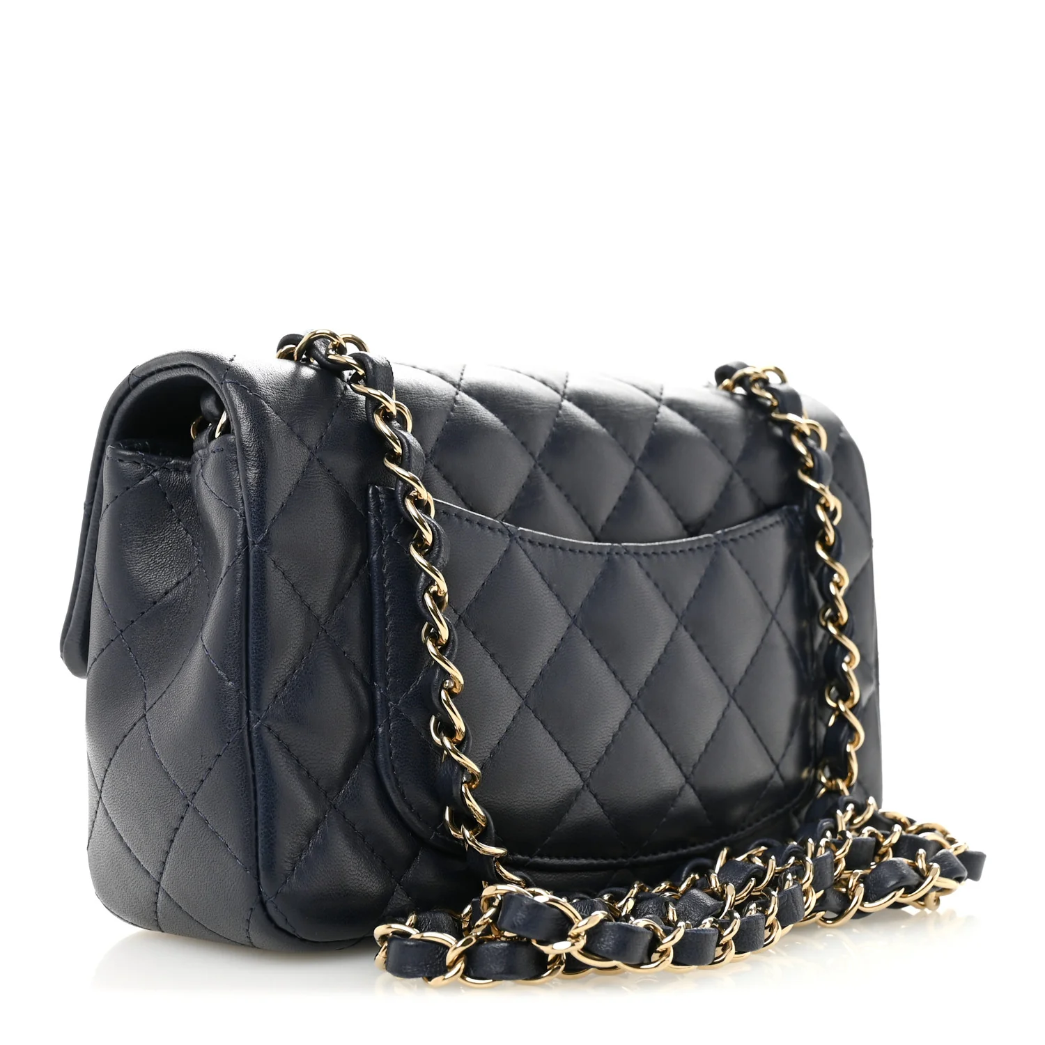 Lambskin Quilted Mini Rectangular Flap Dark Navy Blue - Image 3