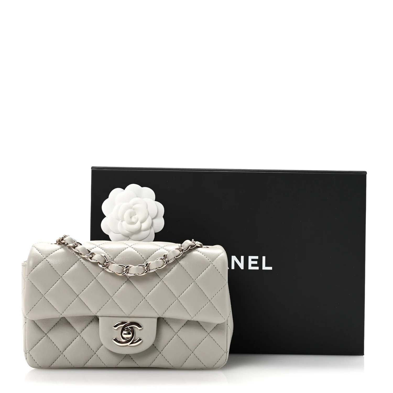 Lambskin Quilted Mini Rectangular Flap Grey - Image 11