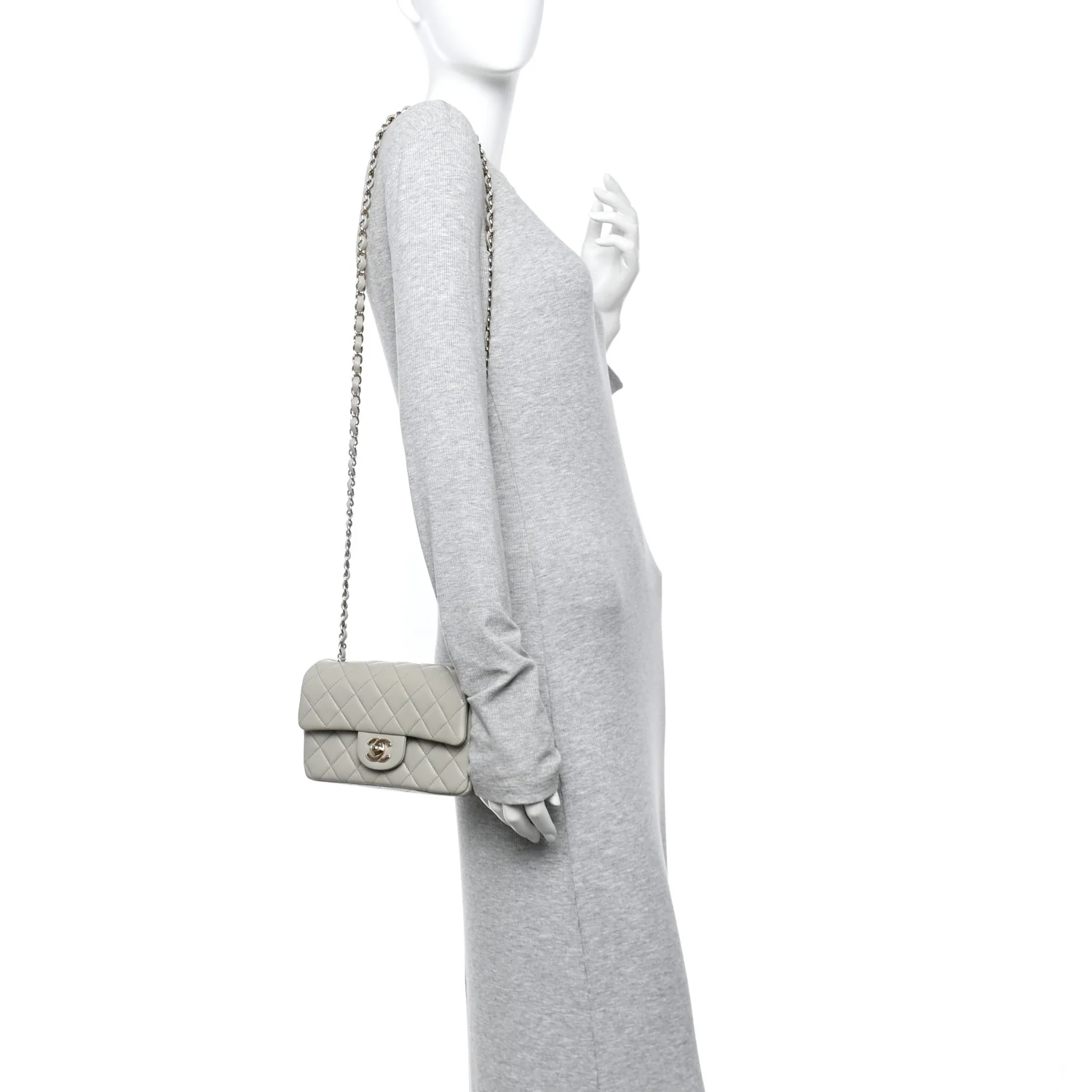 Lambskin Quilted Mini Rectangular Flap Grey - Image 2