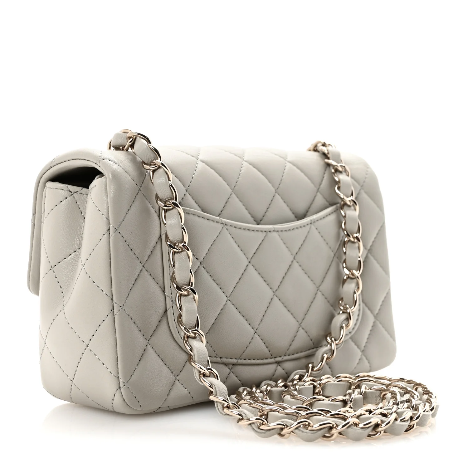 Lambskin Quilted Mini Rectangular Flap Grey - Image 3