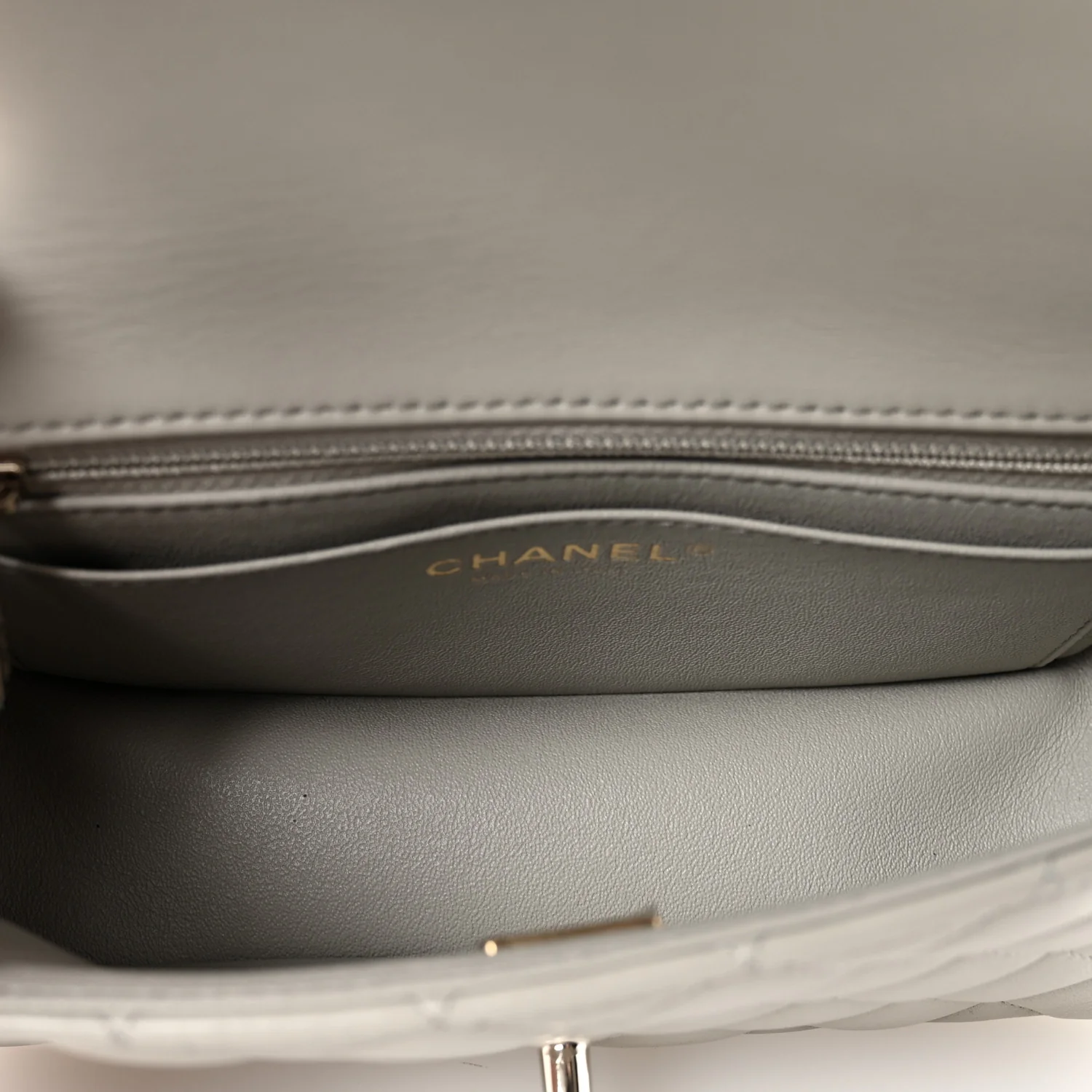 Lambskin Quilted Mini Rectangular Flap Grey - Image 5